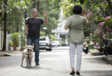 man going for a walk with his dog outdoors scaled 1